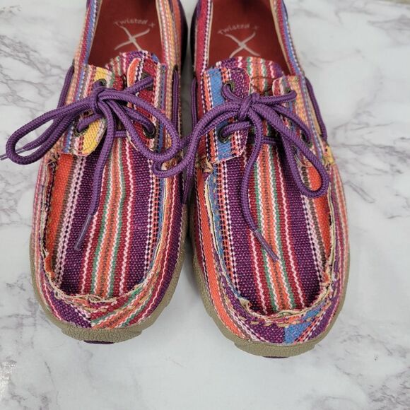 Twisted X Serape Purple Canvas Boat Shoe Driving Moccasins LIKE NEW - Picture 2 of 9